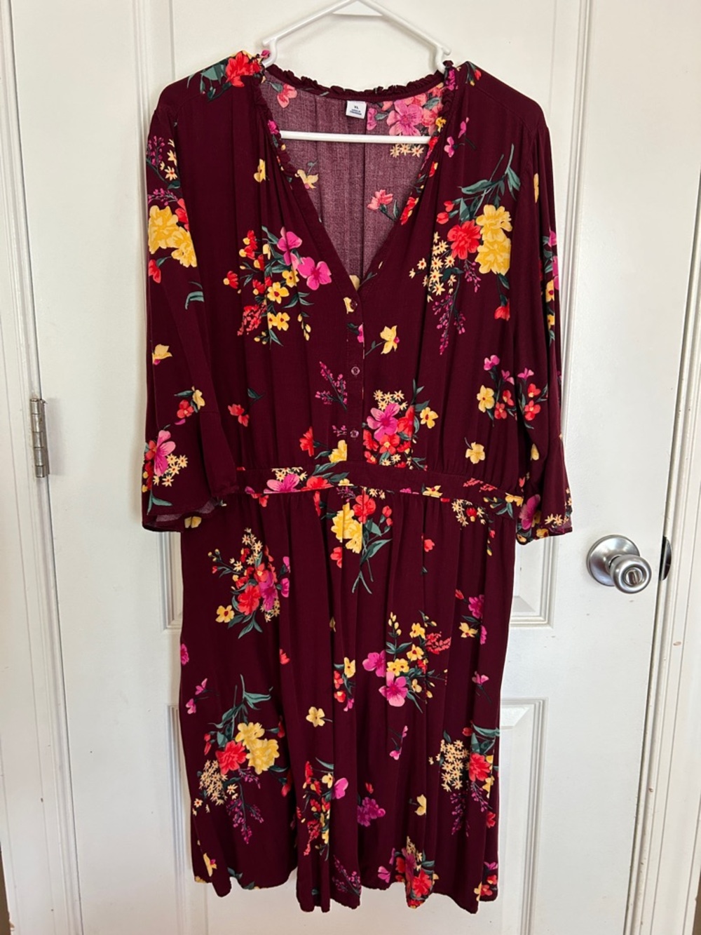 Old Navy Burgundy Floral Button-Front Midi Dress